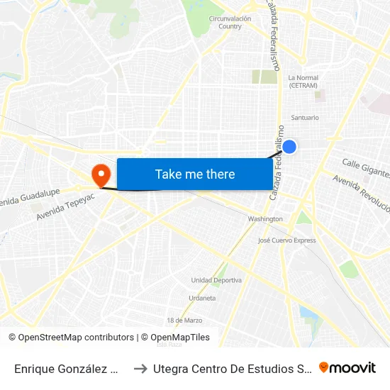 Enrique González Martínez to Utegra Centro De Estudios Superiores map