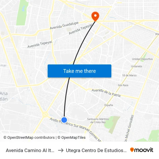 Avenida Camino Al Iteso, 8636 to Utegra Centro De Estudios Superiores map