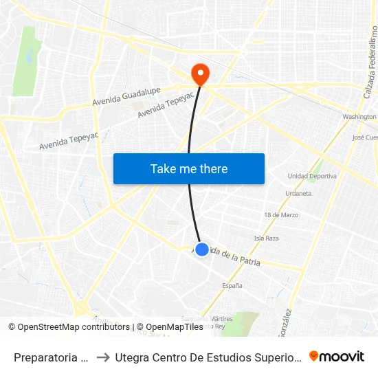 Preparatoria 13 to Utegra Centro De Estudios Superiores map
