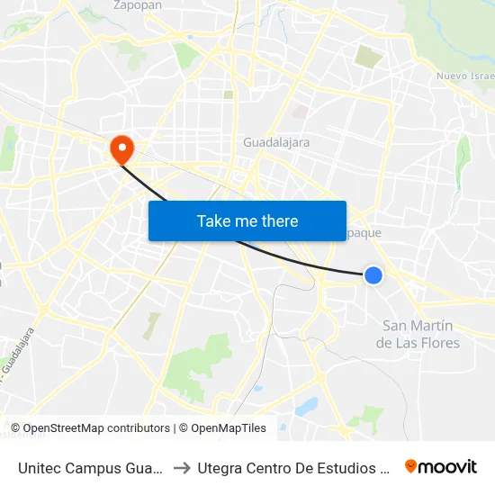 Unitec Campus Guadalajara to Utegra Centro De Estudios Superiores map