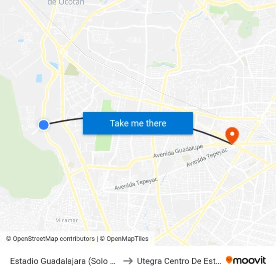 Estadio Guadalajara (Solo con boleto de partido) to Utegra Centro De Estudios Superiores map