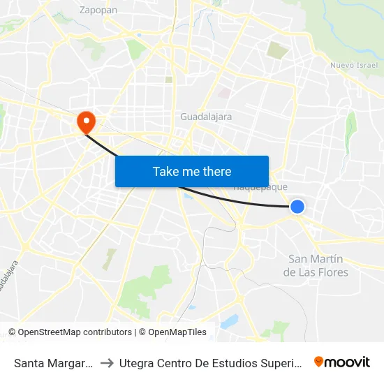 Santa Margarita to Utegra Centro De Estudios Superiores map