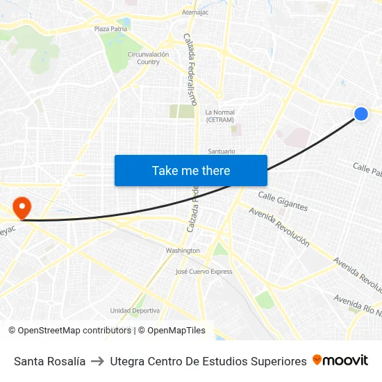 Santa Rosalía to Utegra Centro De Estudios Superiores map