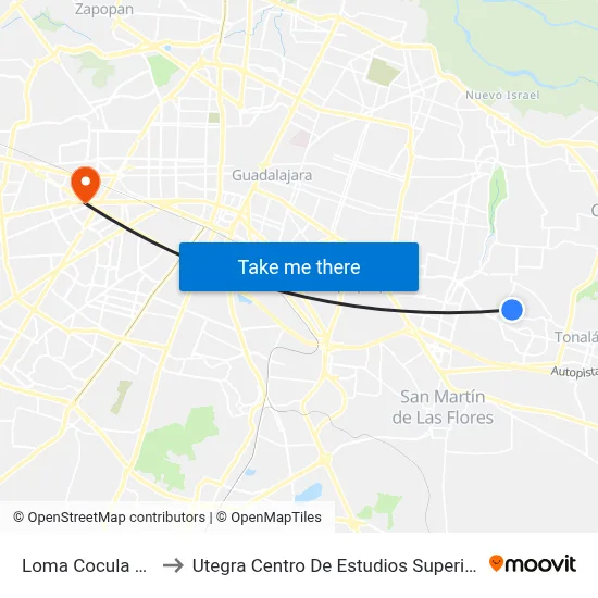 Loma Cocula Ote to Utegra Centro De Estudios Superiores map
