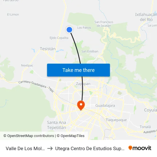 Valle De Los Molinos to Utegra Centro De Estudios Superiores map
