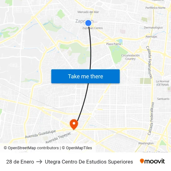 28 de Enero to Utegra Centro De Estudios Superiores map