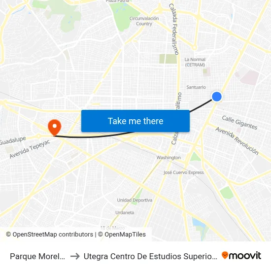 Parque Morelos to Utegra Centro De Estudios Superiores map