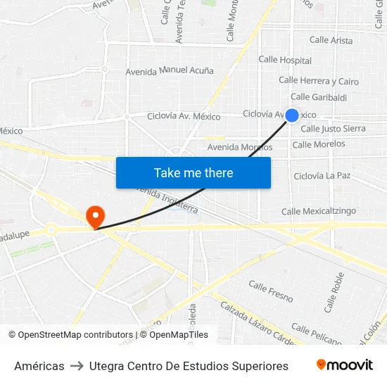 Américas to Utegra Centro De Estudios Superiores map