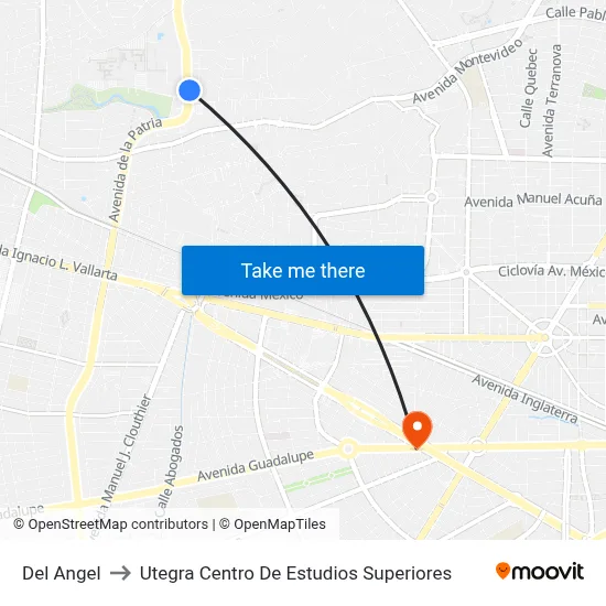 Del Angel to Utegra Centro De Estudios Superiores map
