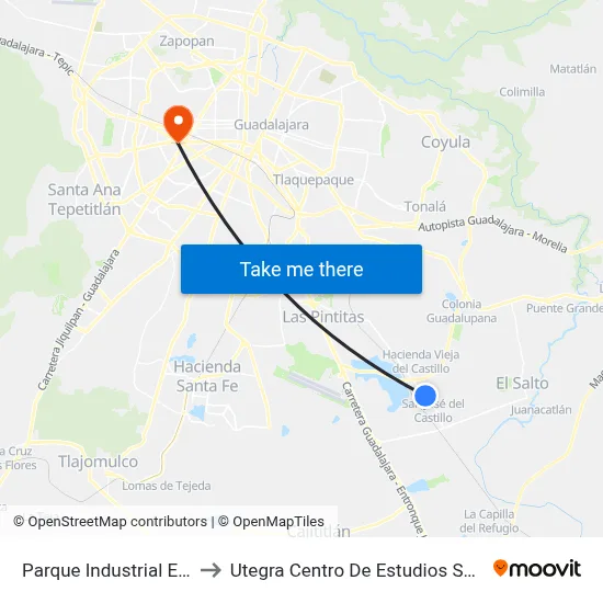 Parque Industrial El Salto to Utegra Centro De Estudios Superiores map