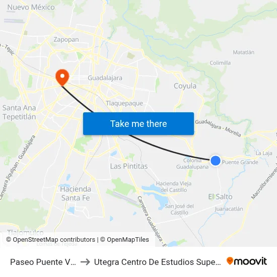 Paseo Puente Viejo to Utegra Centro De Estudios Superiores map
