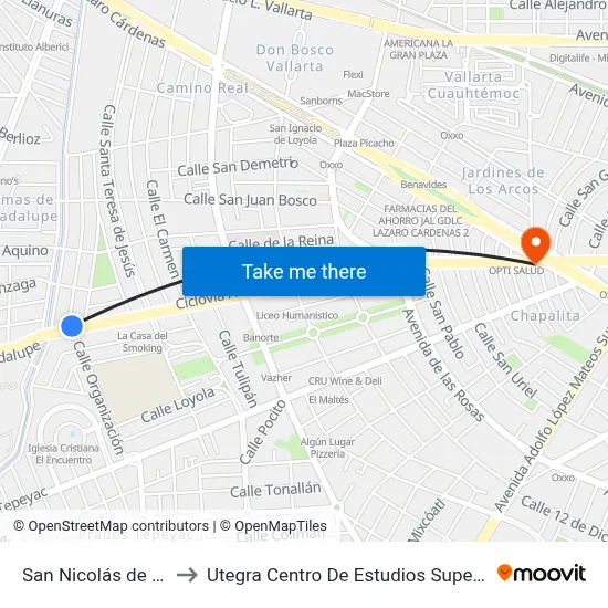 San Nicolás de Bari to Utegra Centro De Estudios Superiores map