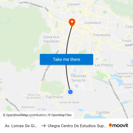 Av. Lomas De Ginebra to Utegra Centro De Estudios Superiores map