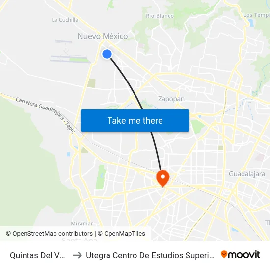 Quintas Del Valle to Utegra Centro De Estudios Superiores map