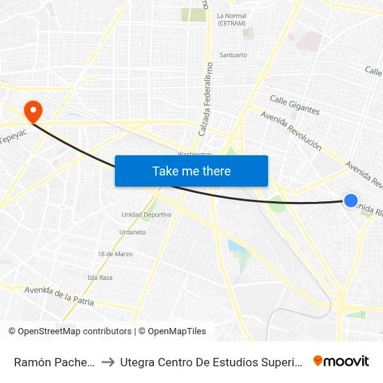 Ramón Pacheco to Utegra Centro De Estudios Superiores map