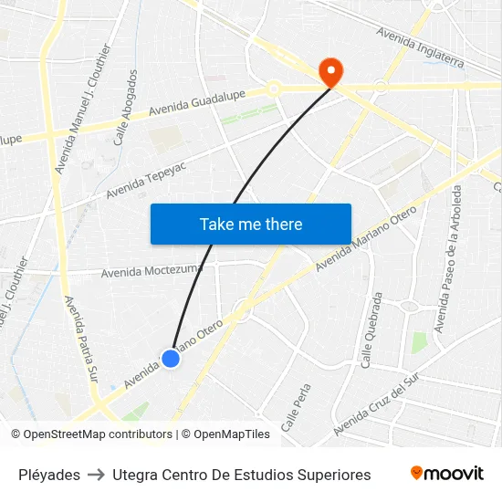 Pléyades to Utegra Centro De Estudios Superiores map
