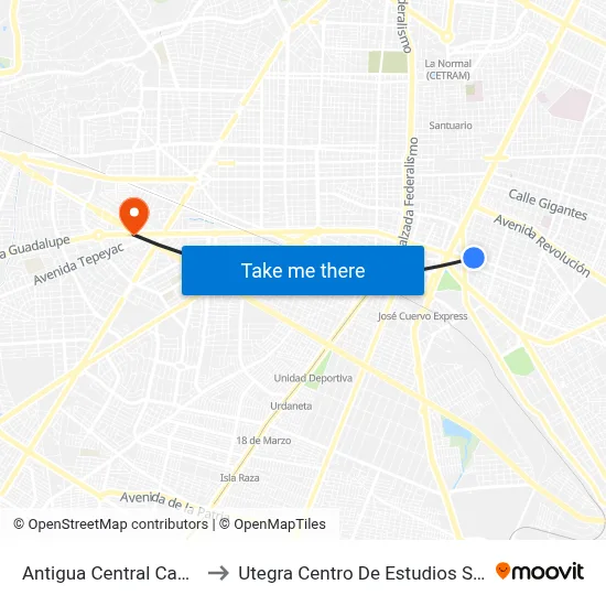 Antigua Central Camionera to Utegra Centro De Estudios Superiores map