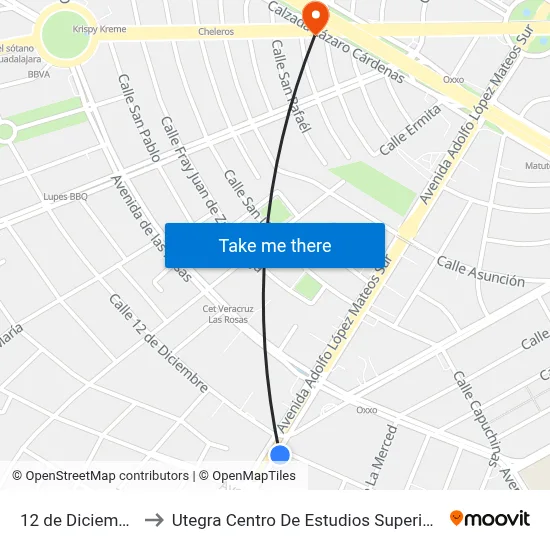12 de Diciembre to Utegra Centro De Estudios Superiores map