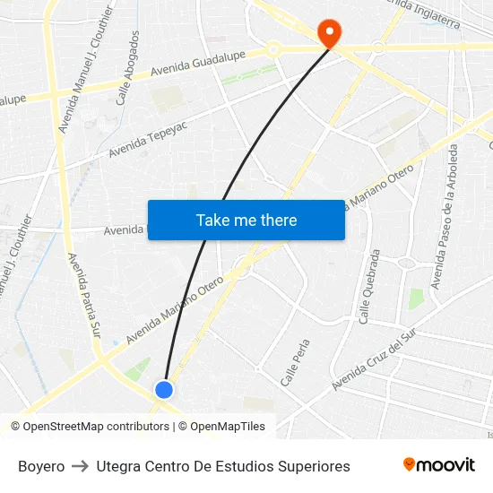 Boyero to Utegra Centro De Estudios Superiores map