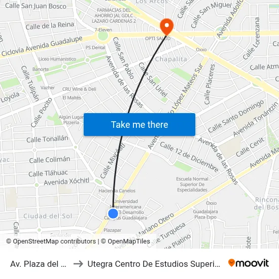 Av. Plaza del Sol to Utegra Centro De Estudios Superiores map