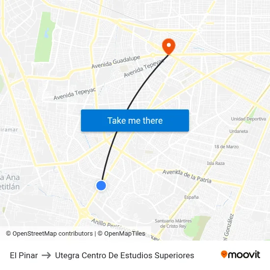 El Pinar to Utegra Centro De Estudios Superiores map