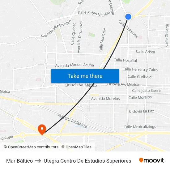 Mar Báltico to Utegra Centro De Estudios Superiores map