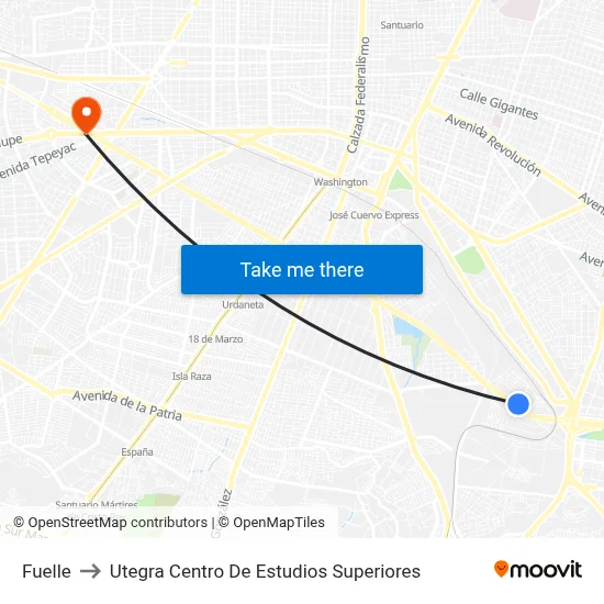 Fuelle to Utegra Centro De Estudios Superiores map
