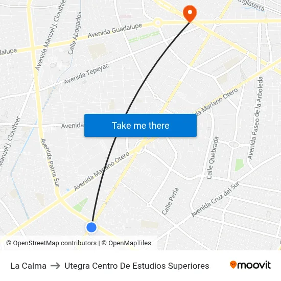 La Calma to Utegra Centro De Estudios Superiores map