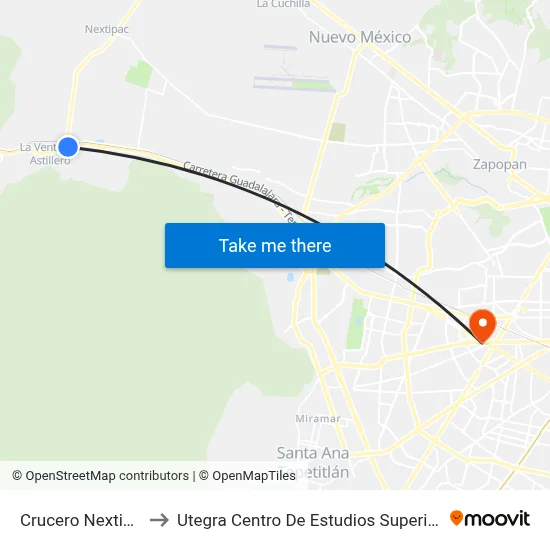 Crucero Nextipac to Utegra Centro De Estudios Superiores map