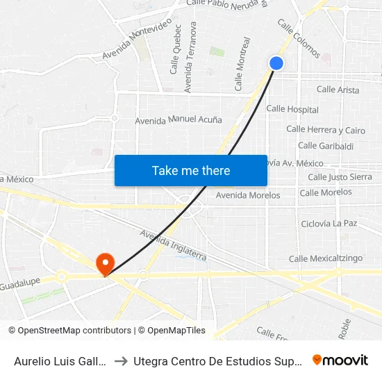 Aurelio Luis Gallardo to Utegra Centro De Estudios Superiores map