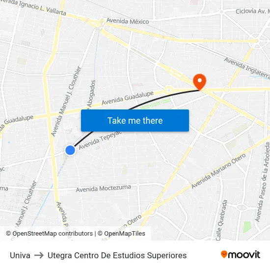 Univa to Utegra Centro De Estudios Superiores map