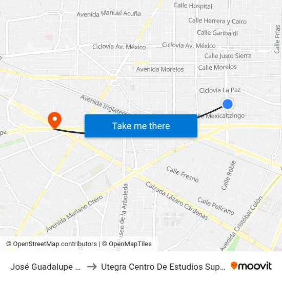 José Guadalupe Zuno to Utegra Centro De Estudios Superiores map