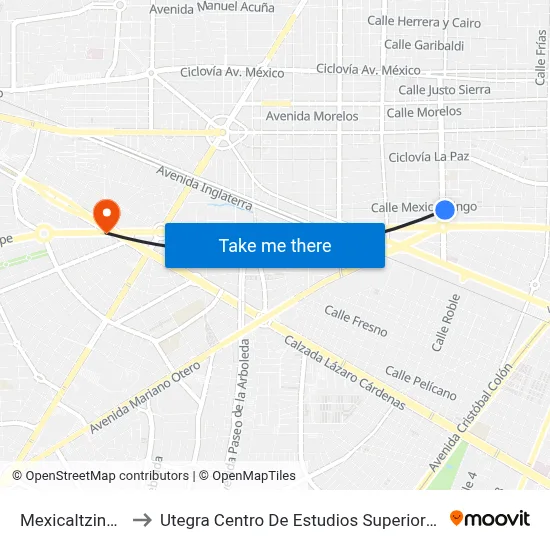 Mexicaltzingo to Utegra Centro De Estudios Superiores map