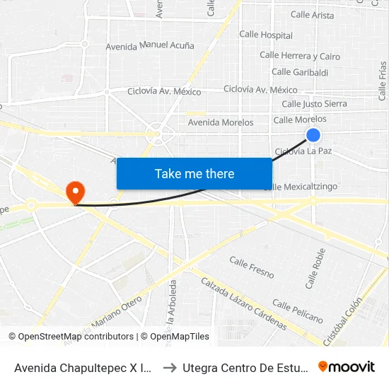 Avenida Chapultepec X Ignacio L. Vallarta to Utegra Centro De Estudios Superiores map