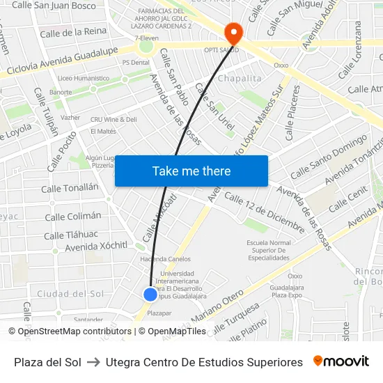 Plaza del Sol to Utegra Centro De Estudios Superiores map