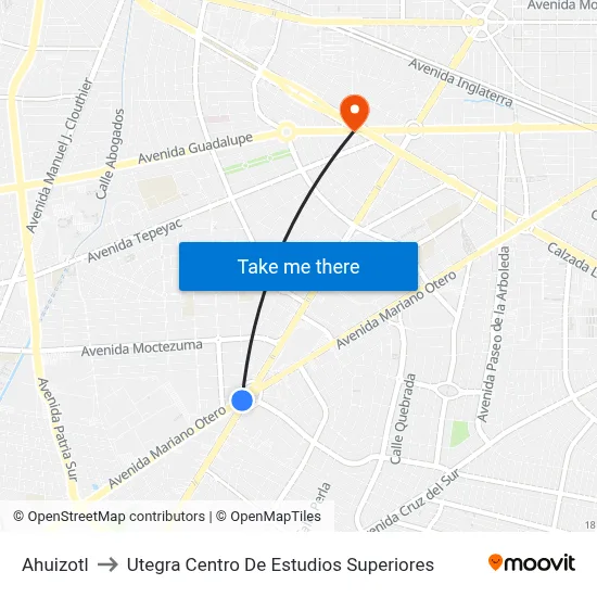 Ahuizotl to Utegra Centro De Estudios Superiores map