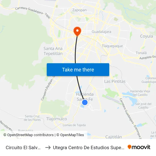 Circuito El Salvador to Utegra Centro De Estudios Superiores map