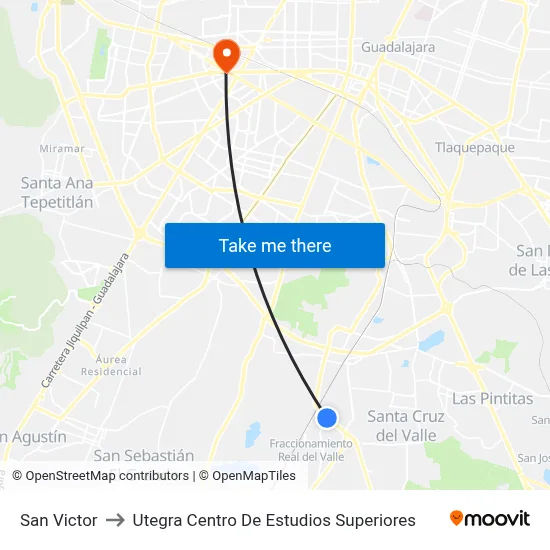 San Victor to Utegra Centro De Estudios Superiores map