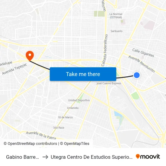 Gabino Barreda to Utegra Centro De Estudios Superiores map