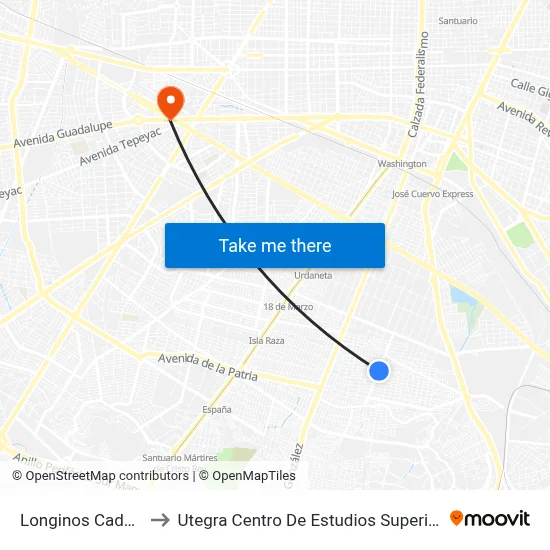 Longinos Cadena to Utegra Centro De Estudios Superiores map