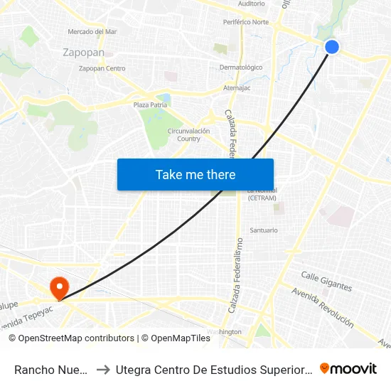 Rancho Nuevo to Utegra Centro De Estudios Superiores map