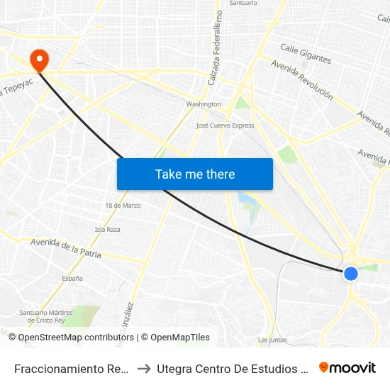 Fraccionamiento Revolución to Utegra Centro De Estudios Superiores map