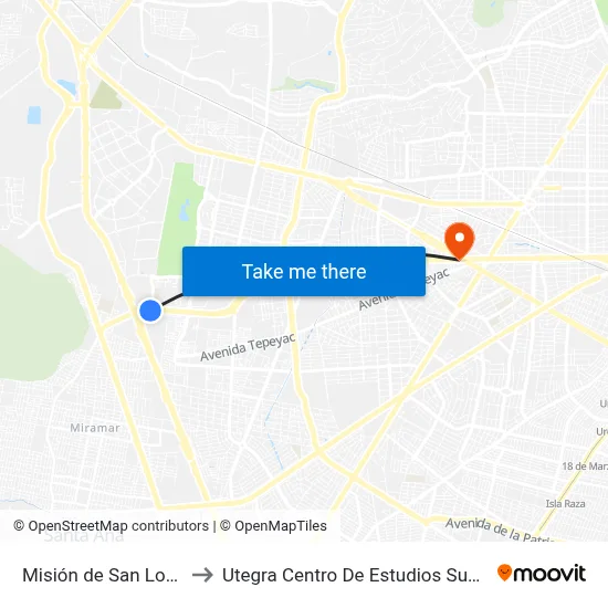 Misión de San Lorenzo to Utegra Centro De Estudios Superiores map