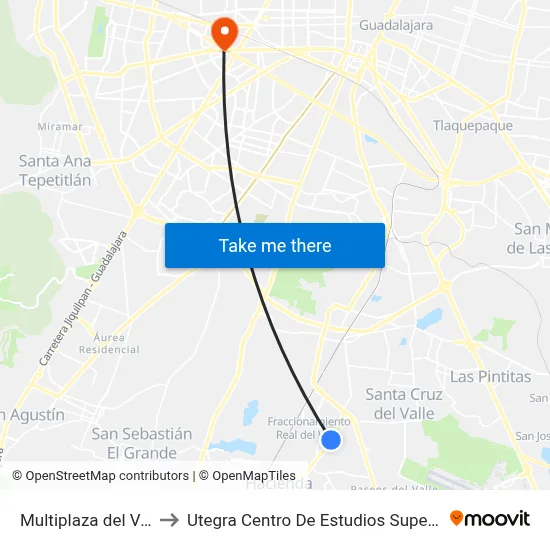 Multiplaza del Valle to Utegra Centro De Estudios Superiores map