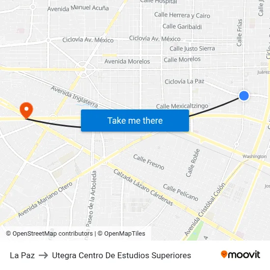 La Paz to Utegra Centro De Estudios Superiores map