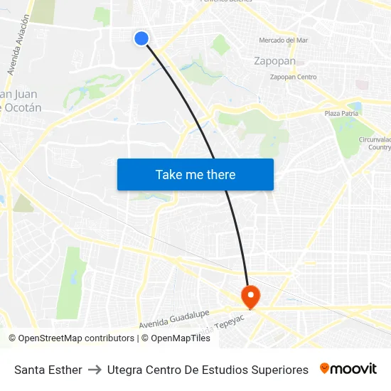 Santa Esther to Utegra Centro De Estudios Superiores map