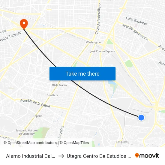 Alamo Industrial Calle Rivera to Utegra Centro De Estudios Superiores map