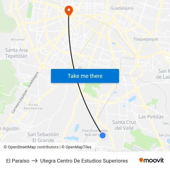 El Paraíso to Utegra Centro De Estudios Superiores map