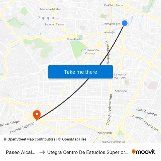 Paseo Alcalde to Utegra Centro De Estudios Superiores map