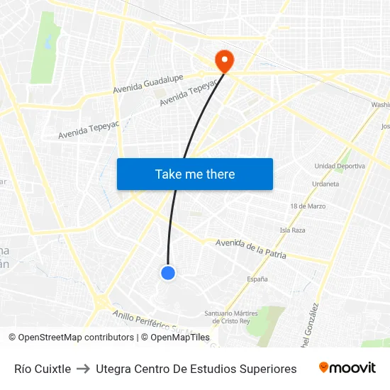 Río Cuixtle to Utegra Centro De Estudios Superiores map